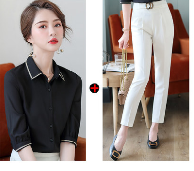 Summer short bow chiffon shirt