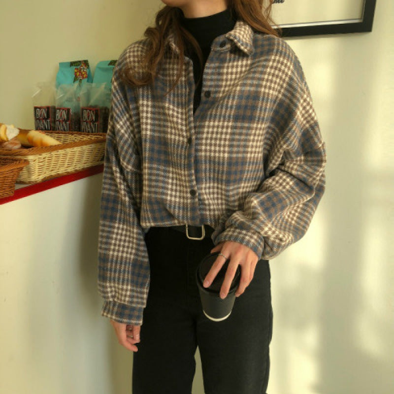 All-match loose design niche plaid shirt