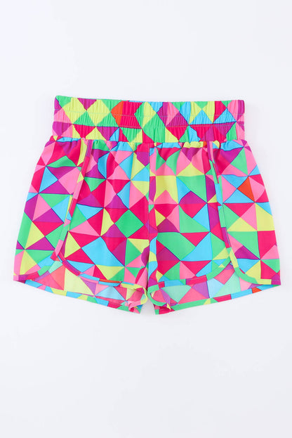 Short de sport taille haute géométrique multicolore