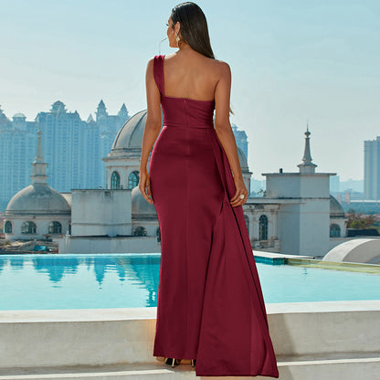 One-shoulder Off-neck Prom Party Slit Evening Dress