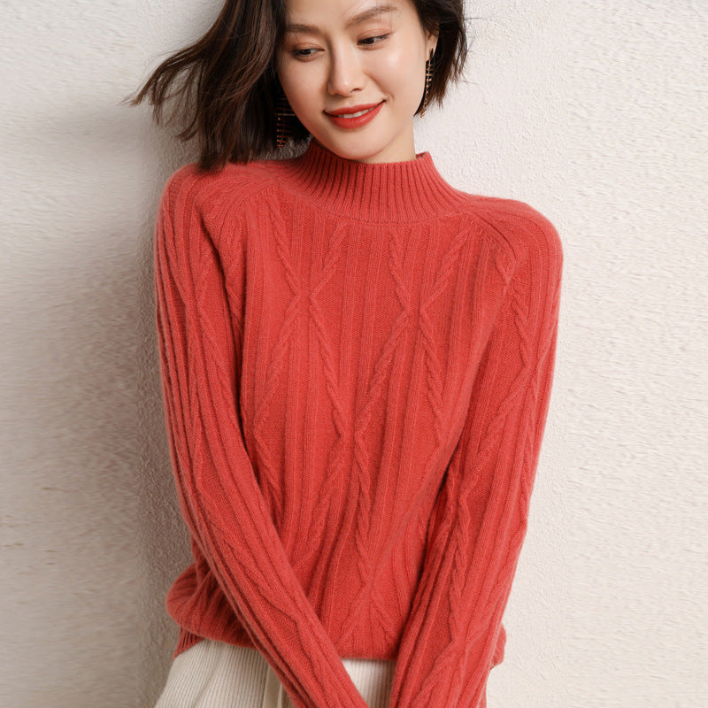 Pure Wool Autumn And Winter Women's Short Half Turtleneck Solid Color Sweater