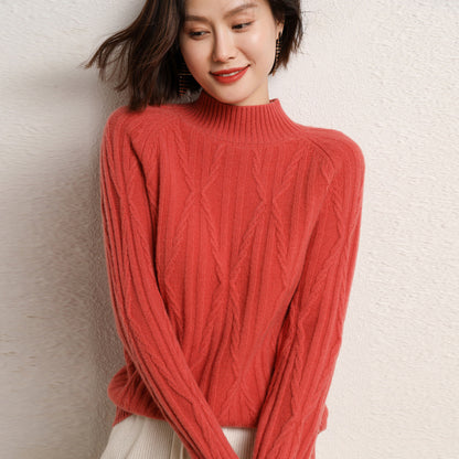 Pure Wool Autumn And Winter Women's Short Half Turtleneck Solid Color Sweater