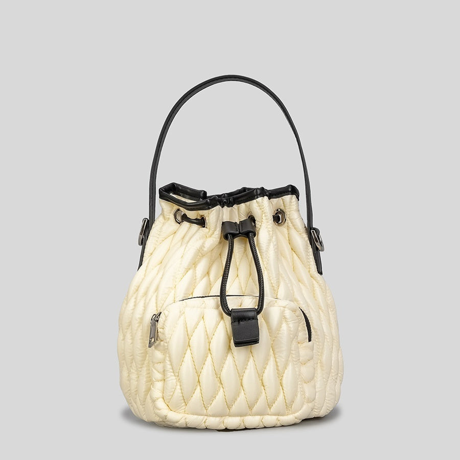 Bolso tipo cubo de nailon para mujer, de algodón, con forma de rombo y cordón para el hombro, con nicho de algodón y plisado