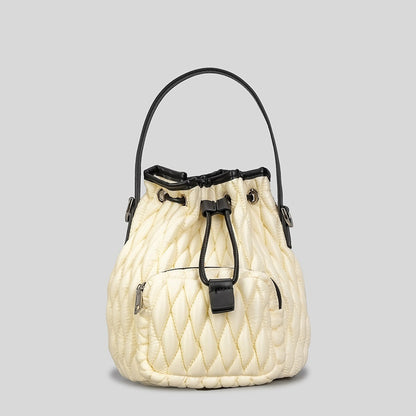 Bolso tipo cubo de nailon para mujer, de algodón, con forma de rombo y cordón para el hombro, con nicho de algodón y plisado