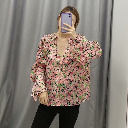 Printed women's chiffon shirt top