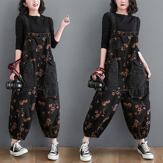 New Large Women's Wide Leg Jumpsuit Retro Fashion Loose