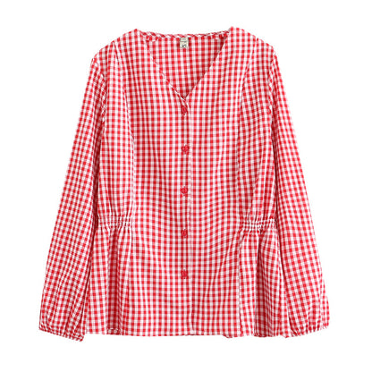 Look Thin And Fat Mm Waist Plaid Long-Sleeved Shirt Top