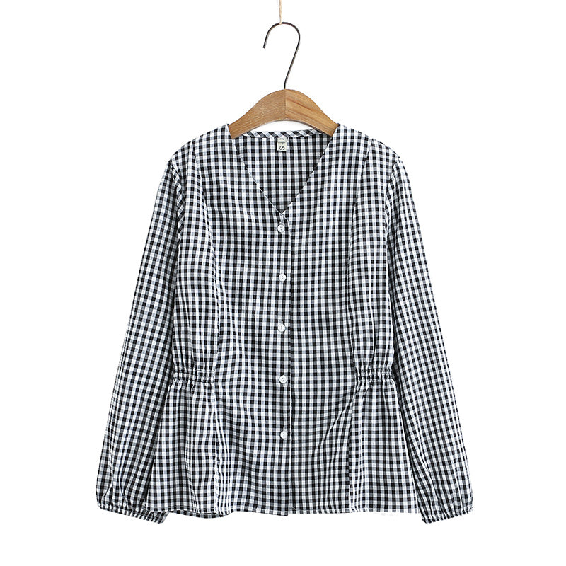 Haut de chemise à manches longues à carreaux, look fin et gras, taille Mm