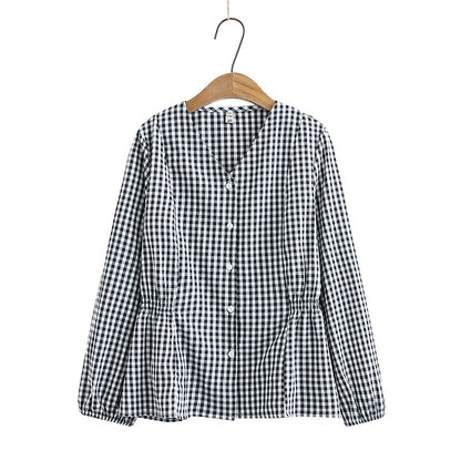 Look Thin And Fat Mm Waist Plaid Long-Sleeved Shirt Top