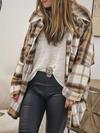 Women's Shirt Lapel Loose Tweed Plaid Coat