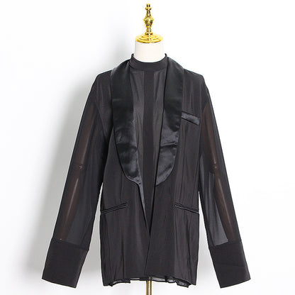 New Style Fashion Temperament Personality Dark Thin Thin Suit Collar Solid Color Jacket Women