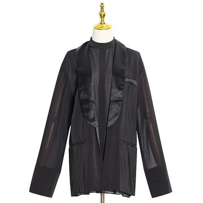 New Style Fashion Temperament Personality Dark Thin Thin Suit Collar Solid Color Jacket Women