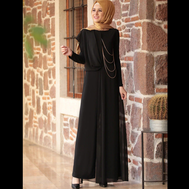 Fashionable Muslim Women's Pure Color Simple Jumpsuit