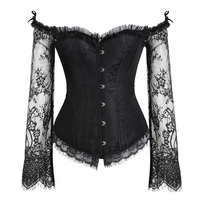 Sexy Lingerie Women Corset Bustier Top Overbust Sexy Nightclub Clothing Steampunk Gothic Lace Long Sleeves Corsets Costume