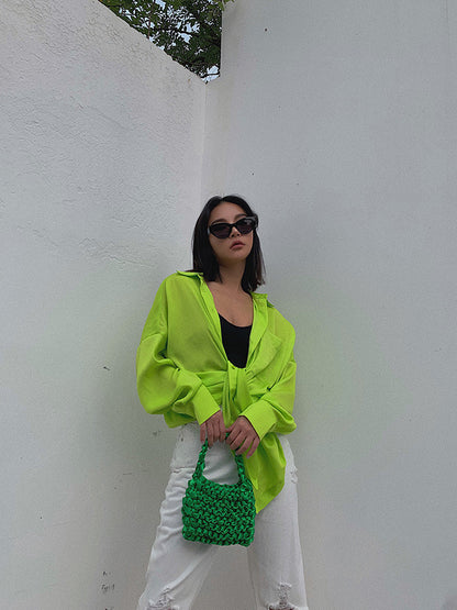 Fluorescent Fruit Green Long-Sleeved Shirt Women