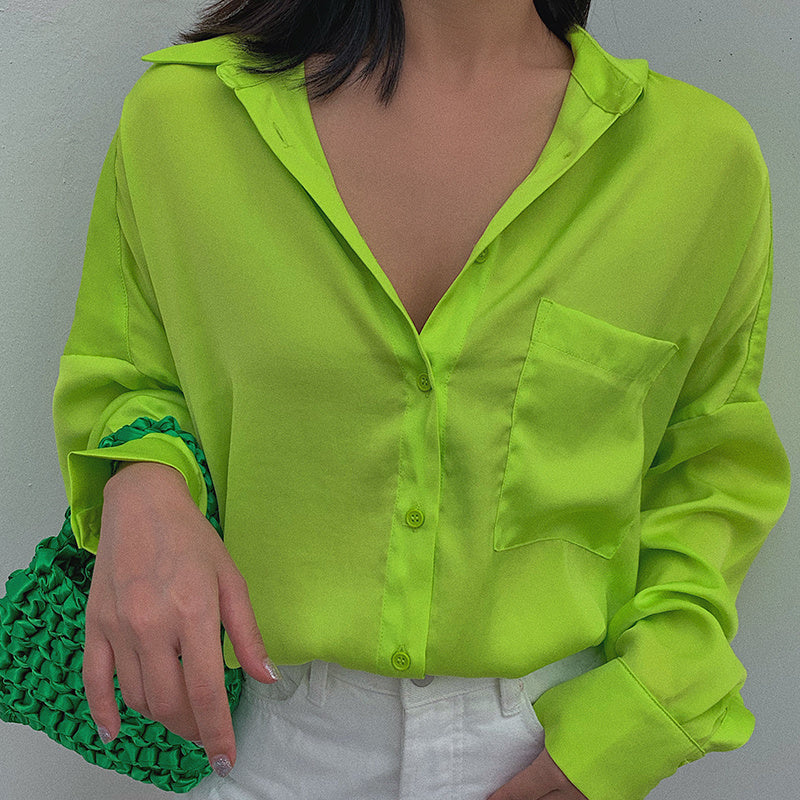 Chemise à manches longues vert fruit fluorescent femme