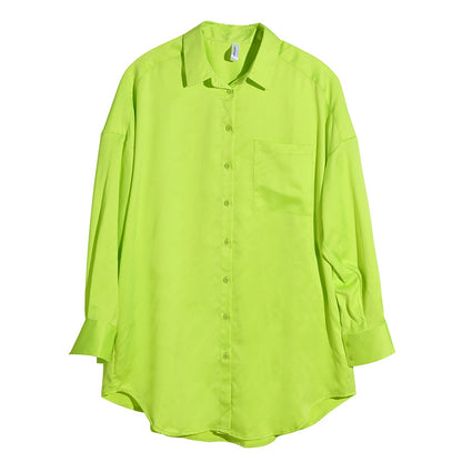 Chemise à manches longues vert fruit fluorescent femme