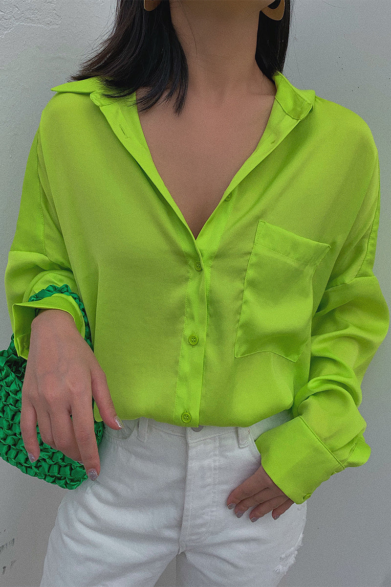 Chemise à manches longues vert fruit fluorescent femme