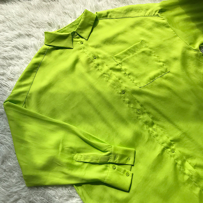 Chemise à manches longues vert fruit fluorescent femme