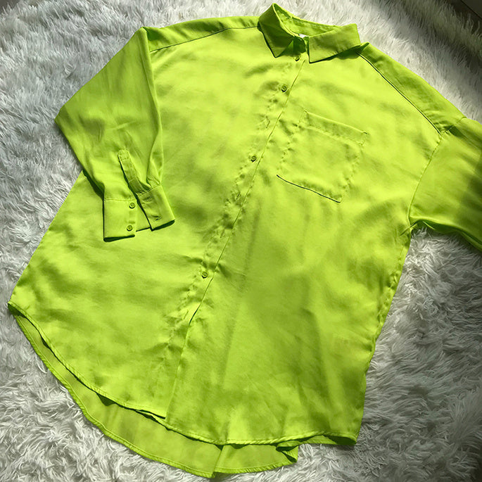 Chemise à manches longues vert fruit fluorescent femme