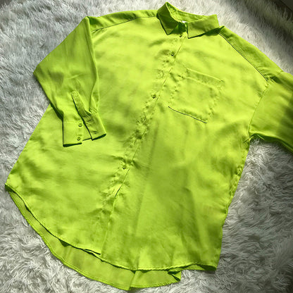 Camisa Manga Larga Verde Fruta Fluorescente Mujer