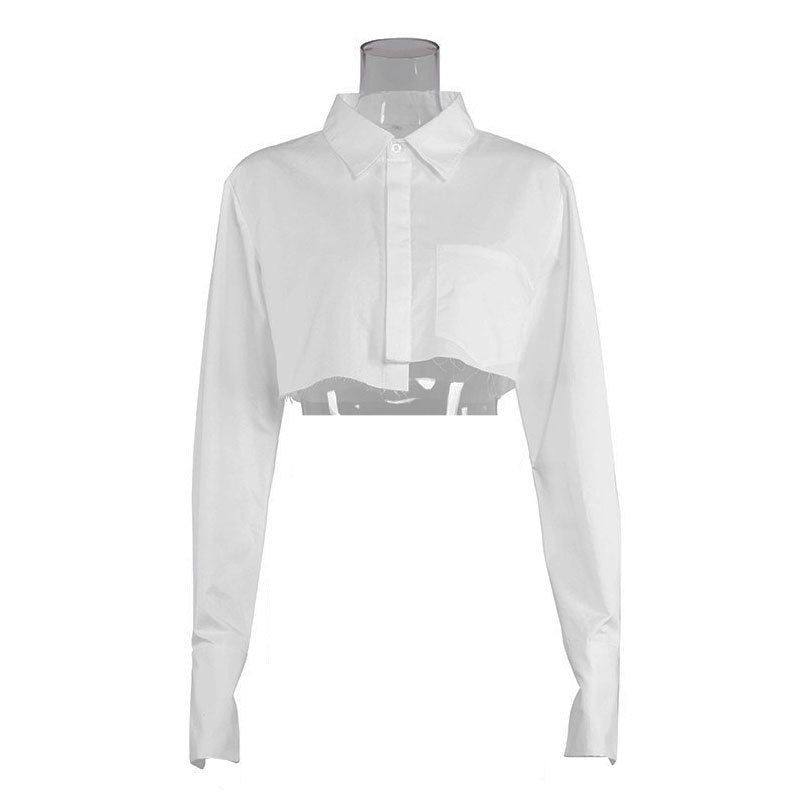 Camisa blanca corta de manga larga de algodón Top de mujer sexy