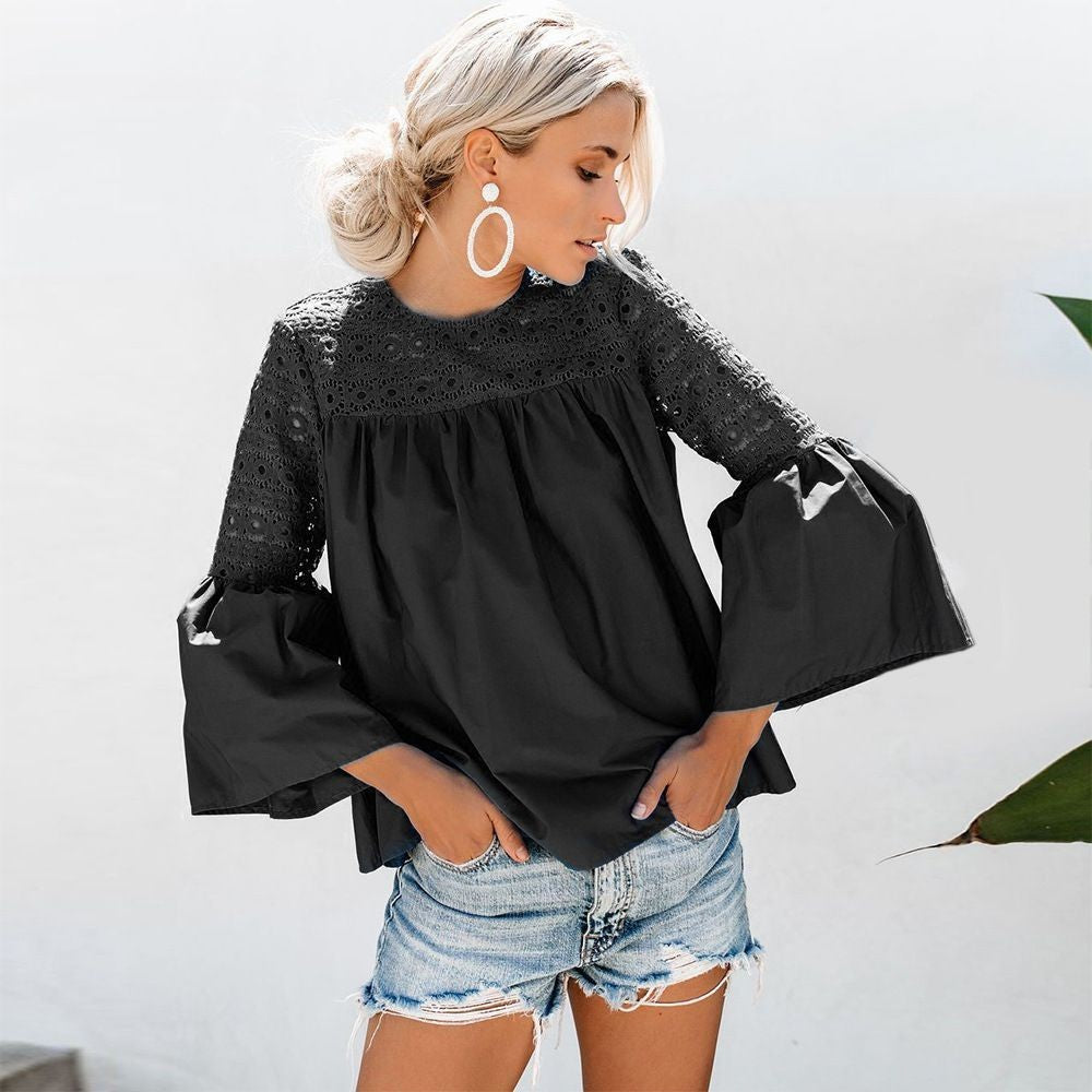 New fashion tops V neck women Ruffle ouse Summer T-shirt