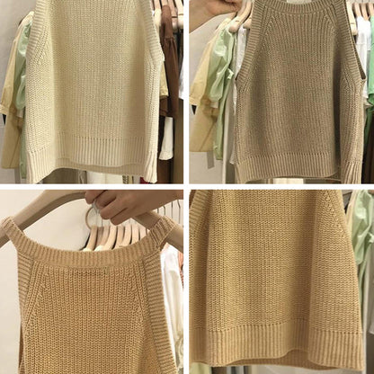 Knitted Suspender Short Off Shoulder Sleeveless Vest