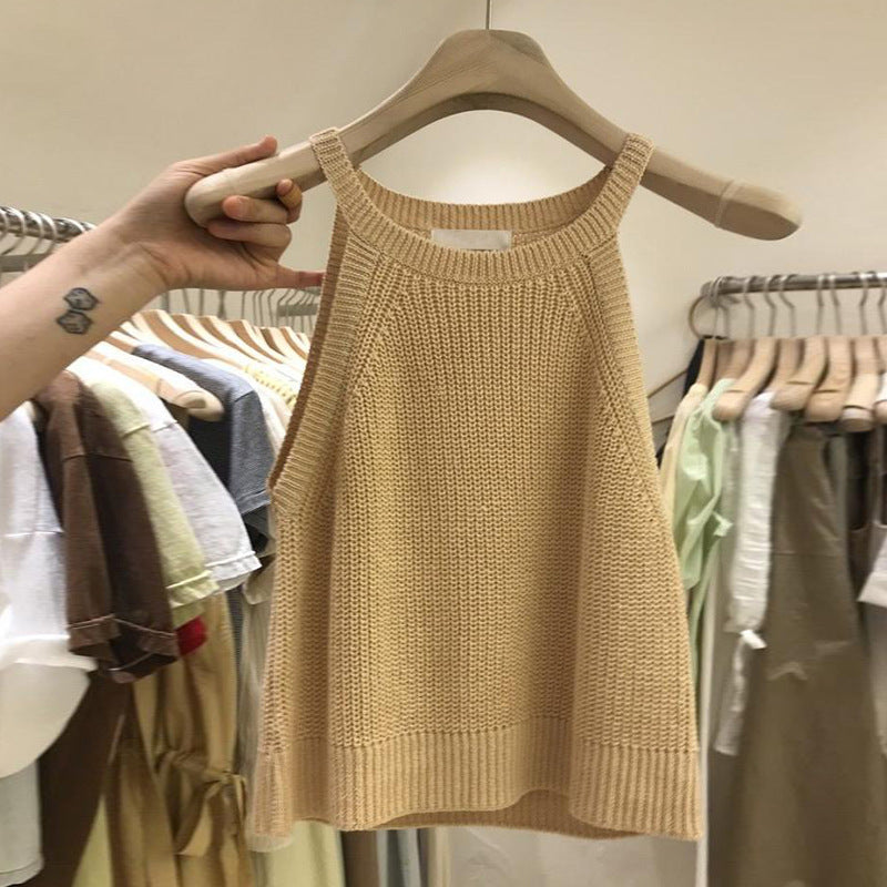 Knitted Suspender Short Off Shoulder Sleeveless Vest