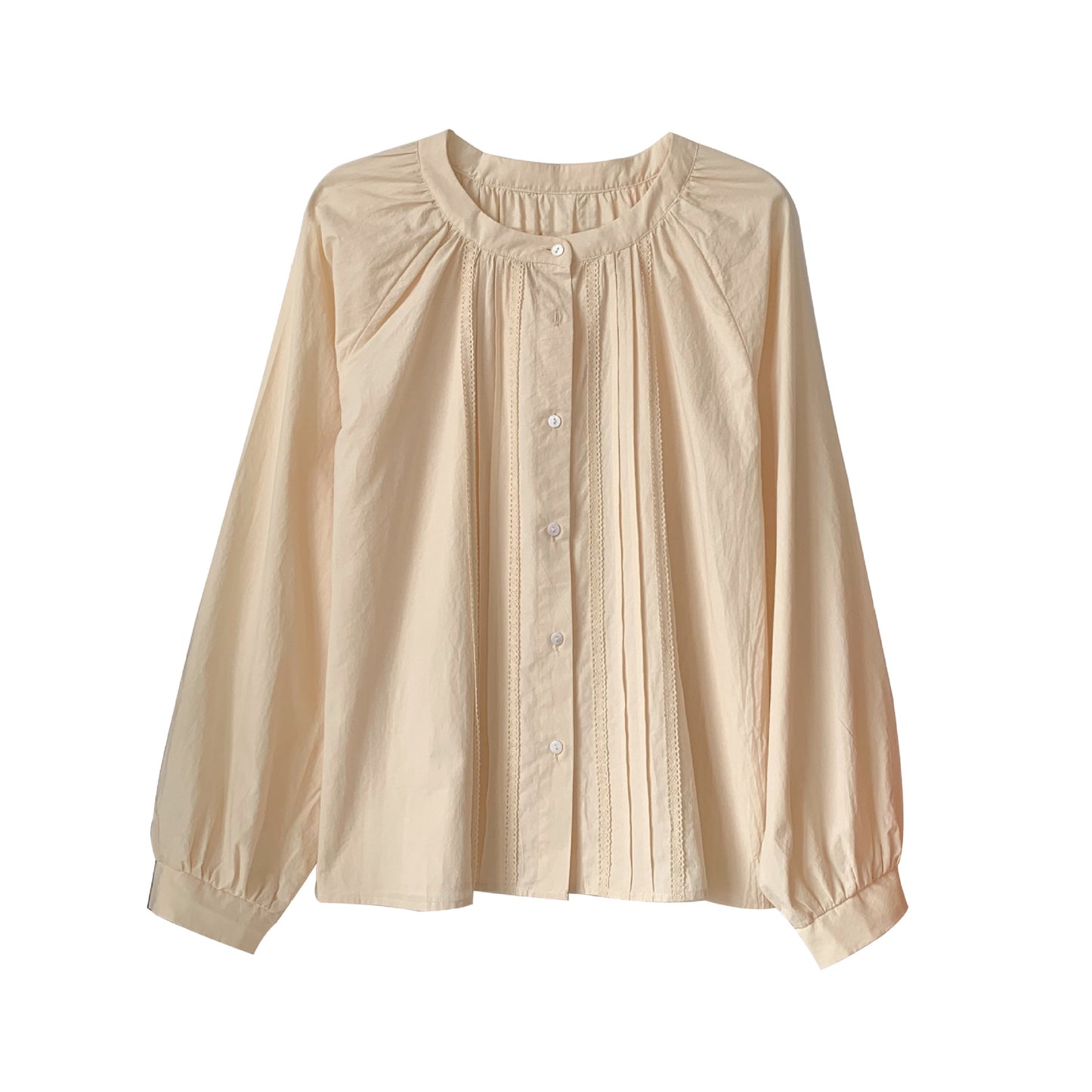 Lantern sleeve lace pleated shirt