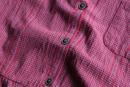 Camisa de falda de longitud media con solapa de lino y algodón a cuadros retro Top de camisa para bebé