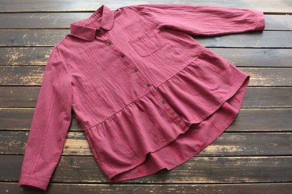 Camisa de falda de longitud media con solapa de lino y algodón a cuadros retro Top de camisa para bebé