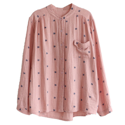 Soft Cardigan Cotton Print Shirt Long Sleeve Blouse