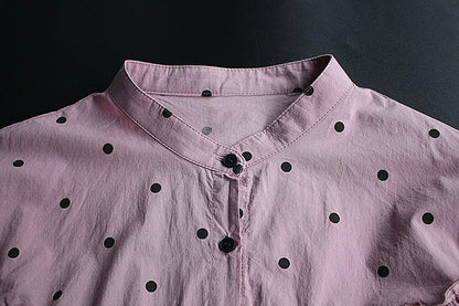 Loose Long-sleeved Polka Dot Printed Shirt With Standing Collar