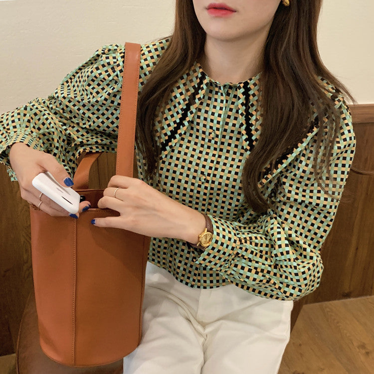 Lapel Color Matching Loose And Versatile Long-Sleeved Shirt