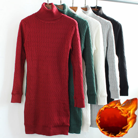 Plush Thickening Women's Autumn And Winter Knitted Long-Sleeved Warm Slim Bottoming Shirt