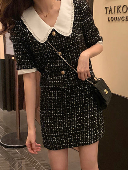 Black And White Classic Retro Shirt Short-Sleeved Top Women Sparkling Skirt