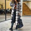 Plaid Woolen Shirt Jacket With Side Slit Lapel