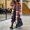 Plaid Woolen Shirt Jacket With Side Slit Lapel