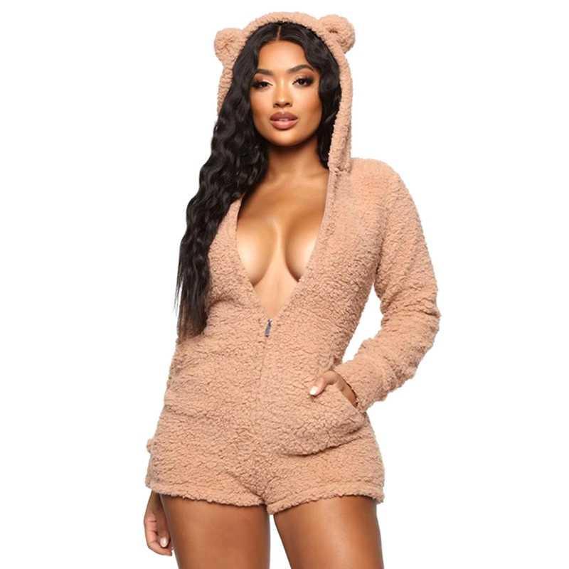 Hooded Long Sleeve Plush Jumpsuit