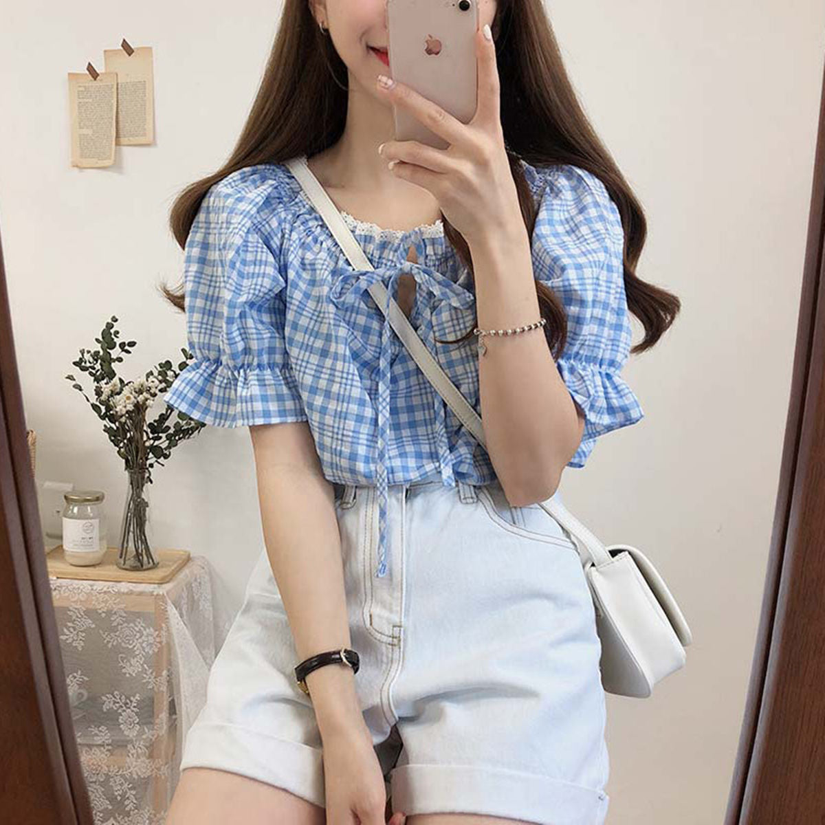 Short-Sleeved Plaid Shirt Women's Summer New Small Fresh and Versatile