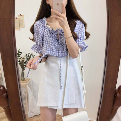 Short-Sleeved Plaid Shirt Women's Summer New Small Fresh and Versatile