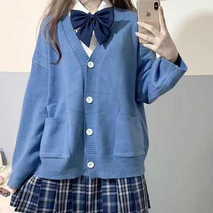 Japan School Sweater Spring Autumn  V-neck Cotton