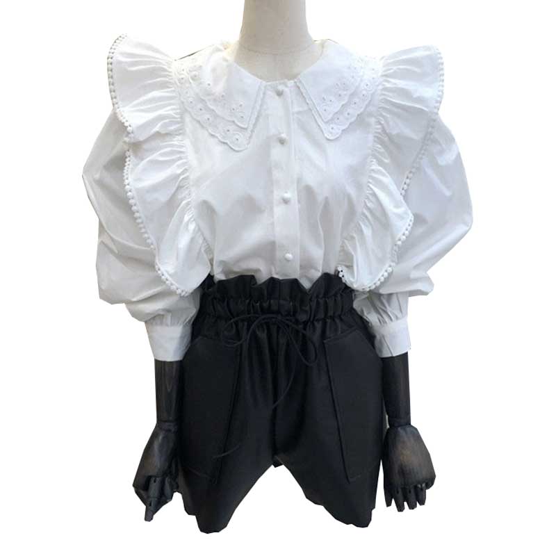 Blusa Francesa De Mujer Con Doble Cuello De Muñeca Con Orejas De Madera