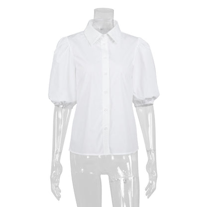 Women's Puff Sleeve White Professional Short Sleeve Shirt