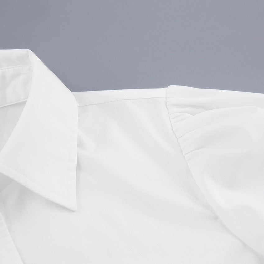 Chemise professionnelle blanche à manches courtes pour femmes, manches bouffantes