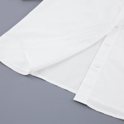 Chemise professionnelle blanche à manches courtes pour femmes, manches bouffantes