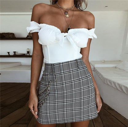 Hot New Style Short-Sleeved One-Shoulder Strap Slim-Fit Underwear Short Pleated Stretch T-Shirt Women