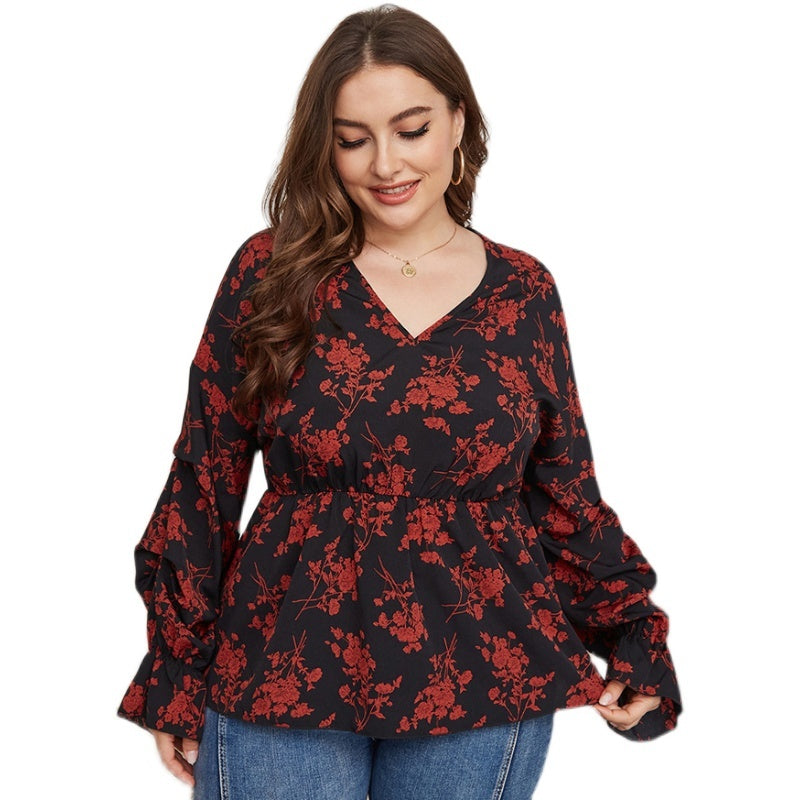 Chemise grande taille à col en V pour femmes, haut de printemps