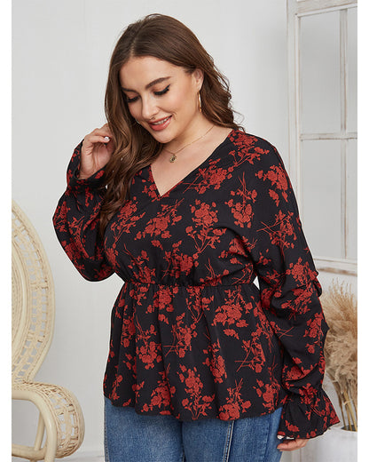 Chemise grande taille à col en V pour femmes, haut de printemps